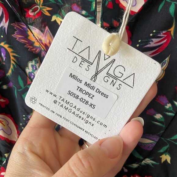 Tamga Sustainable Dress Milos Midi Sustainable (black floral boho) - NWT - Picture 3 of 7
